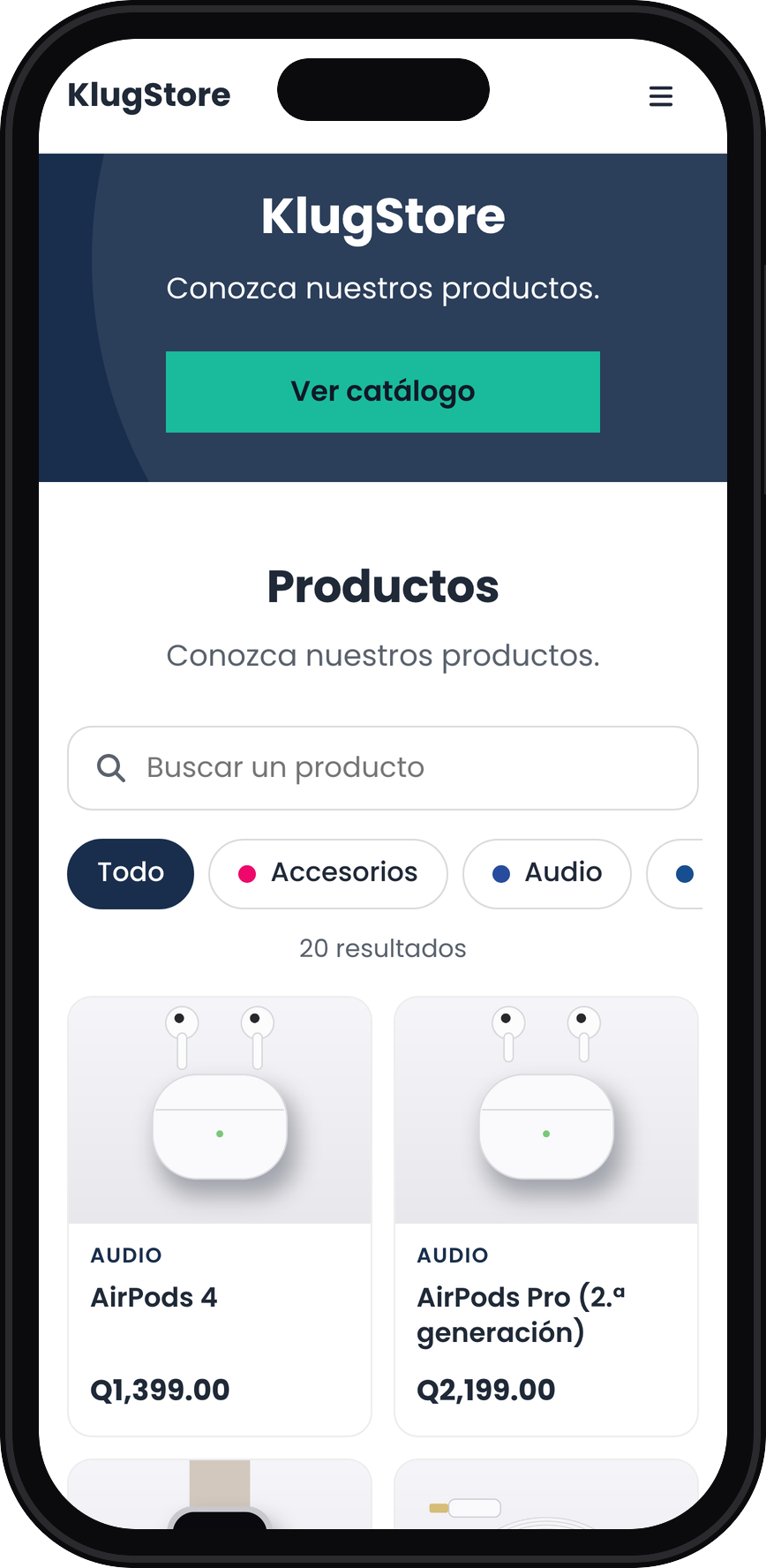 Tienda en línea de ejemplo abierta en un iPhone
