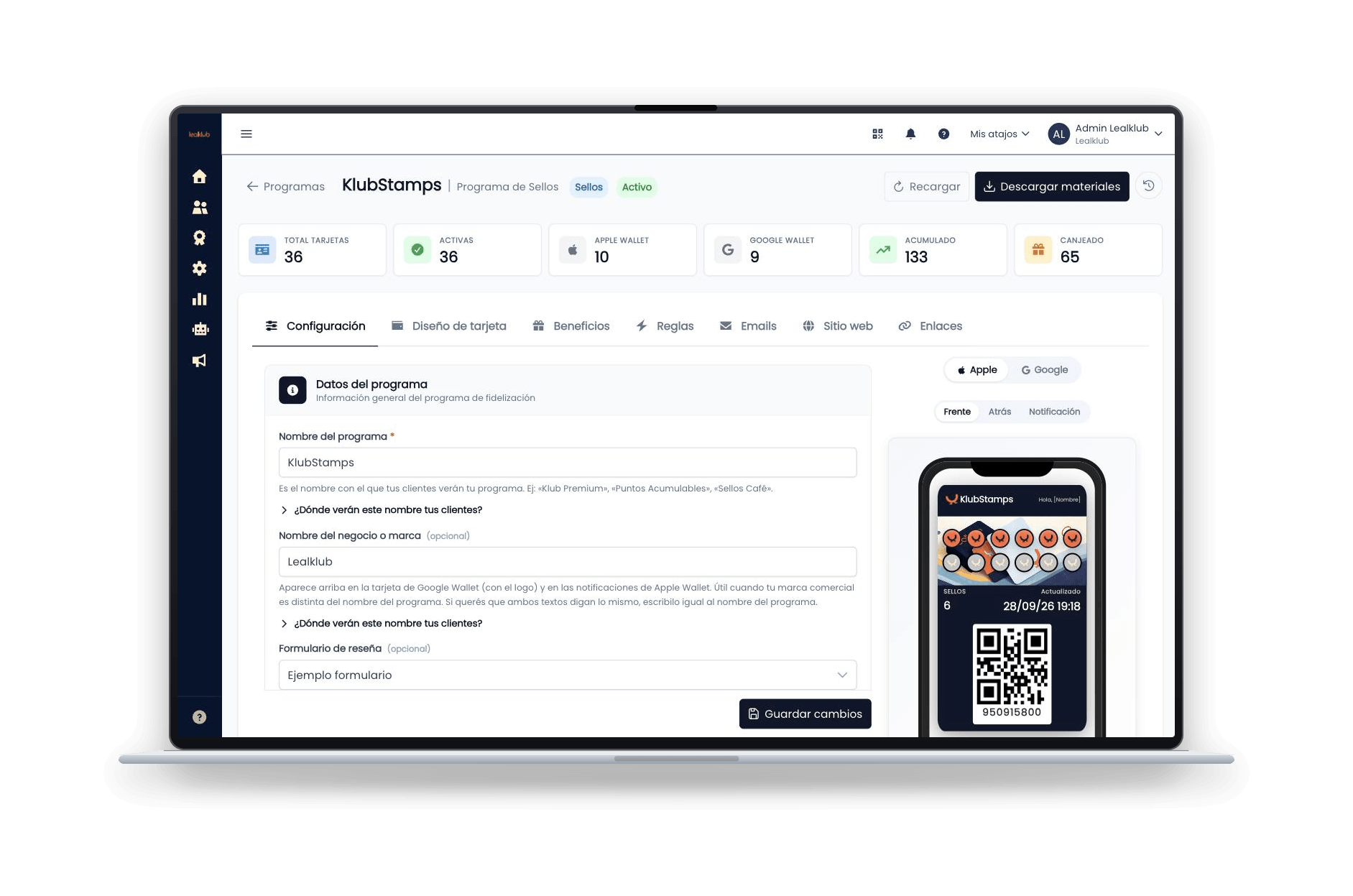 Configuración de programa de fidelización