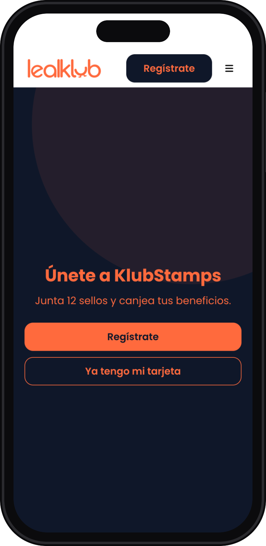 Sitio del programa de lealtad de una cafetería abierto en un iPhone en la dirección club.tunegocio.com