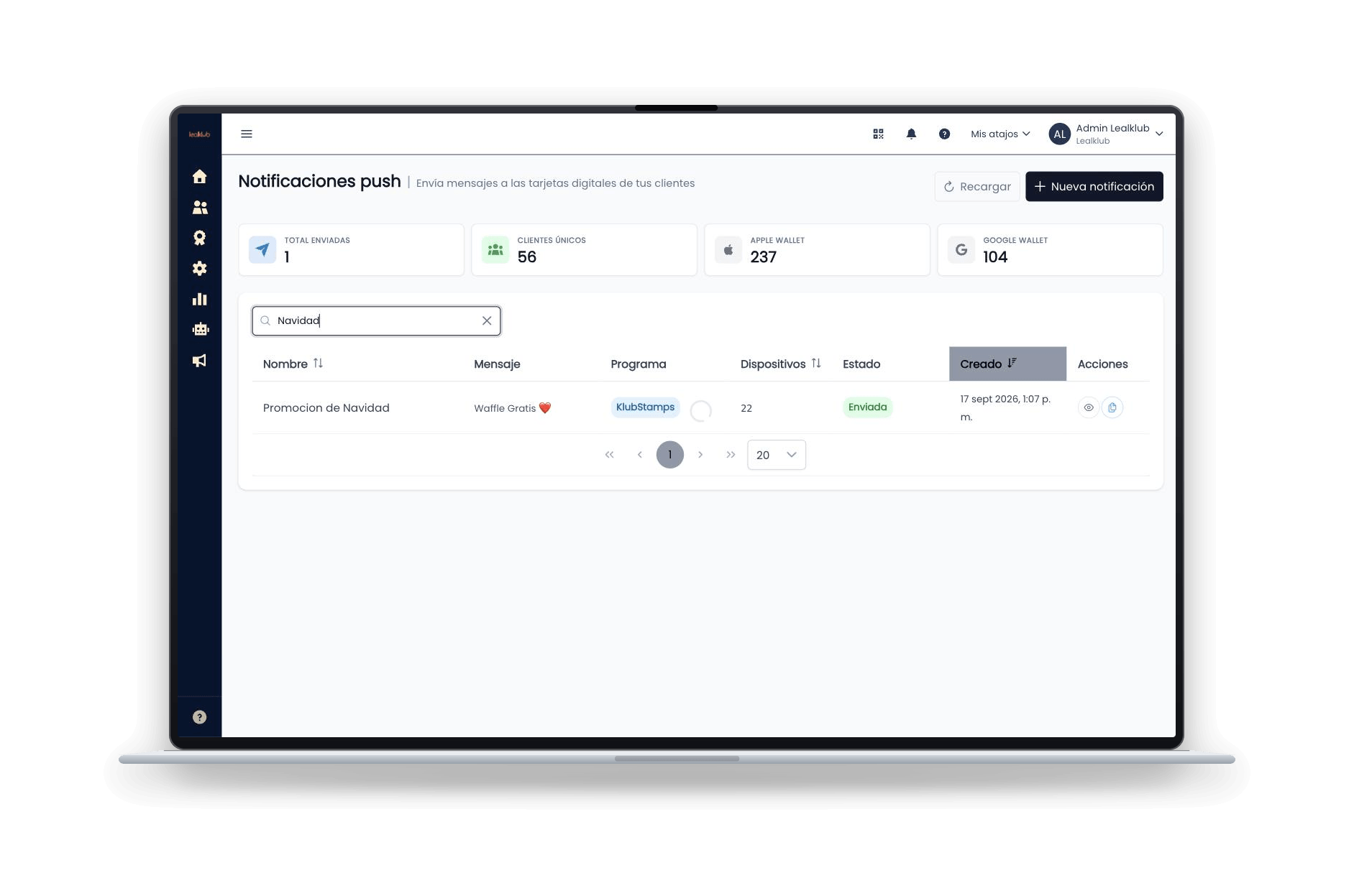Creación de notificaciones push en el panel de Lealklub (4)