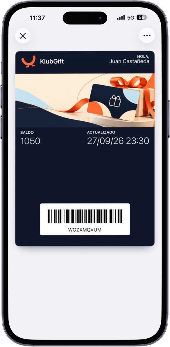 Tarjeta de Gift card digital en Apple Wallet